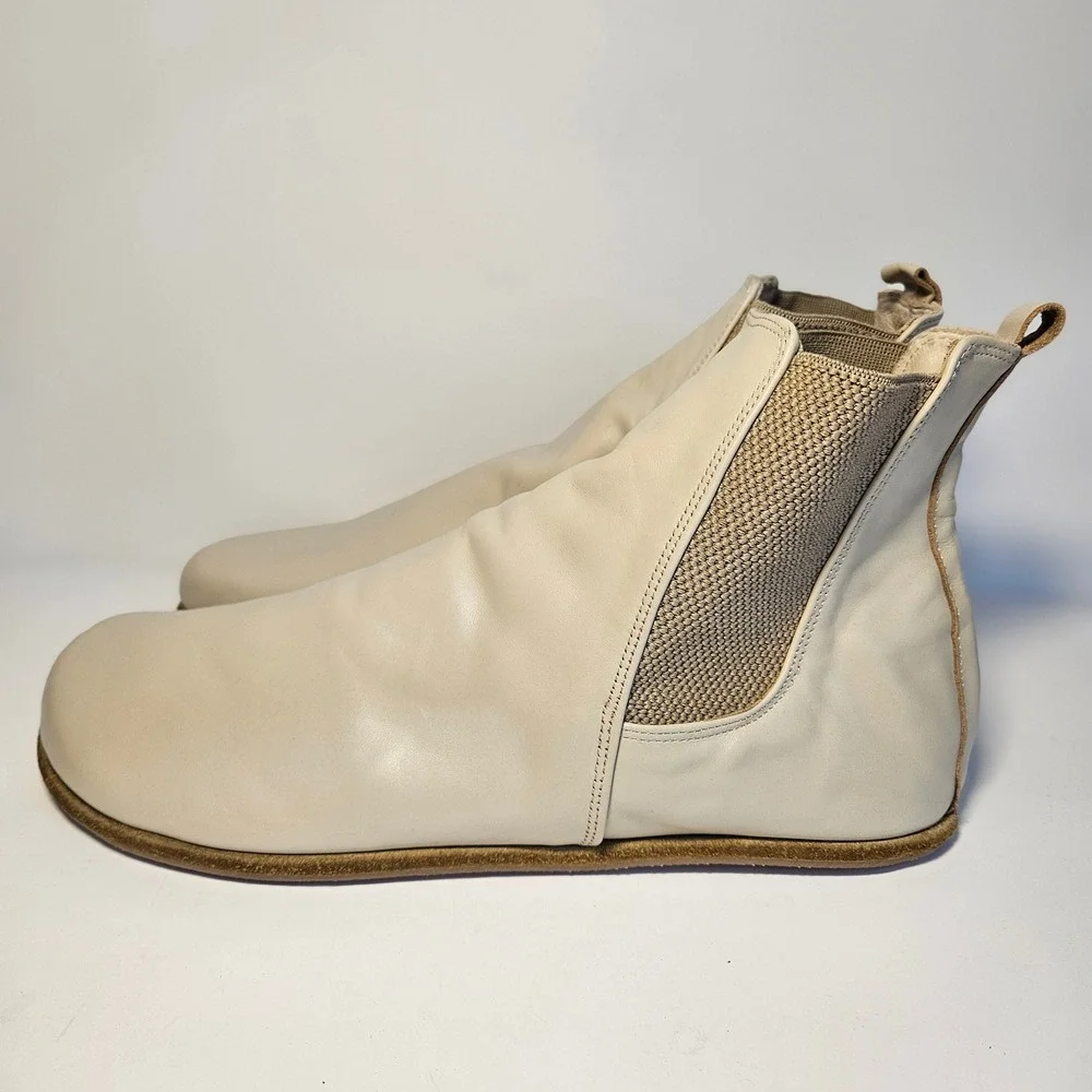 Aintap Barefoot Chelsea‎ Boots Cream Leather Handmade Men 45 Grounding Sole